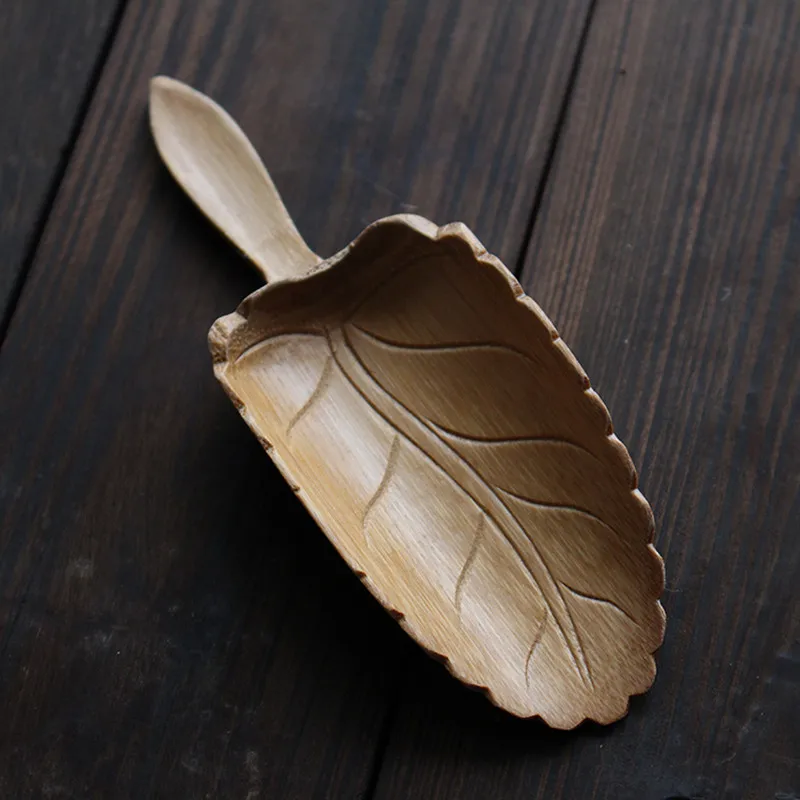 Бамбуковая кожа листья резная ложка для чая ручной работы с листьями лотоса
