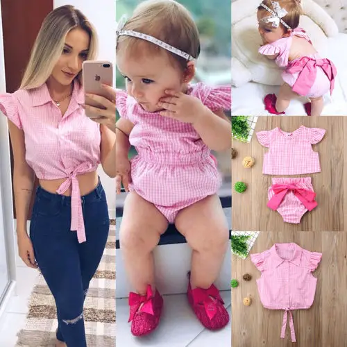 Одинаковые комплекты для семьи топ мамы и дочки + шорты клетчатая одежда из 2