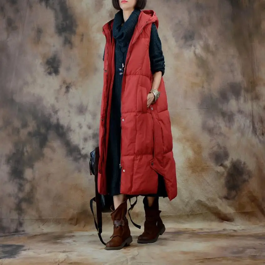 Модный бренд красный пушистый хлопковый жилет пальто женский зимний национальный женский утепленный жилет с капюшоном Wq2224