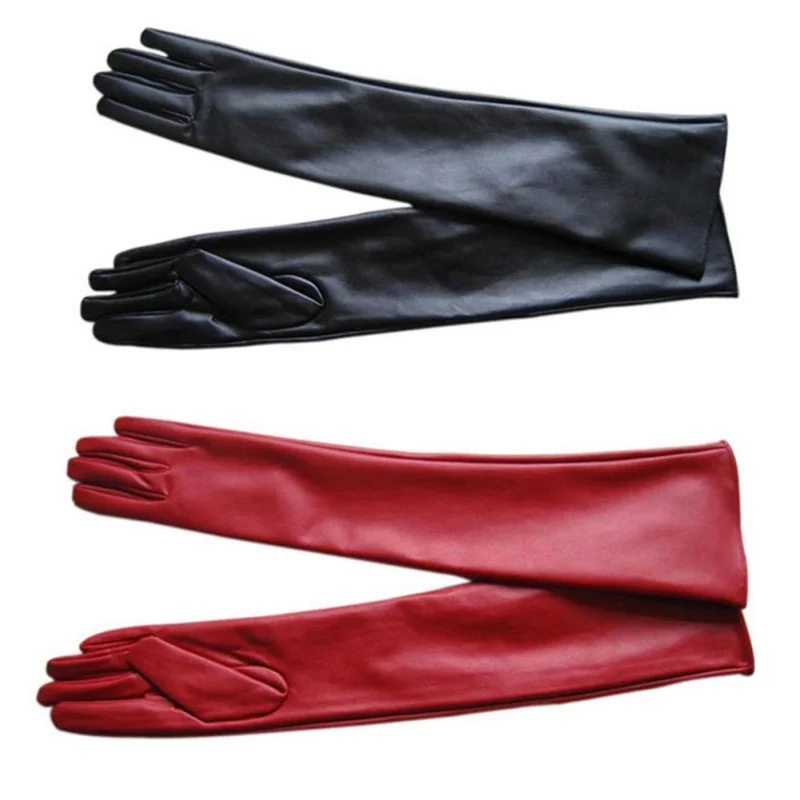 Женские перчатки из искусственной кожи зимние длинные теплые с подкладкой|leather