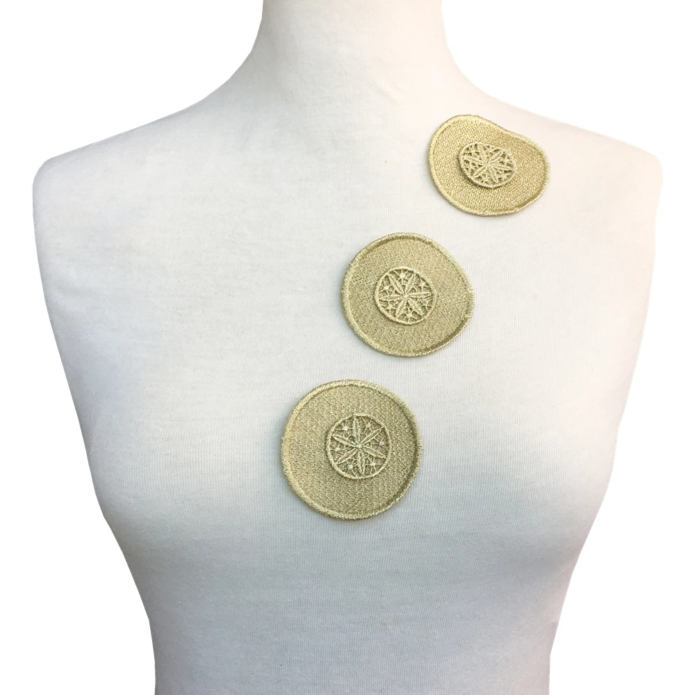 

3pc Dia6.5cm Sew On Round Patch 3D Gold Patches For Clothing Flowers Embroidered Applique Appliques Parches Para Ropa AC1220