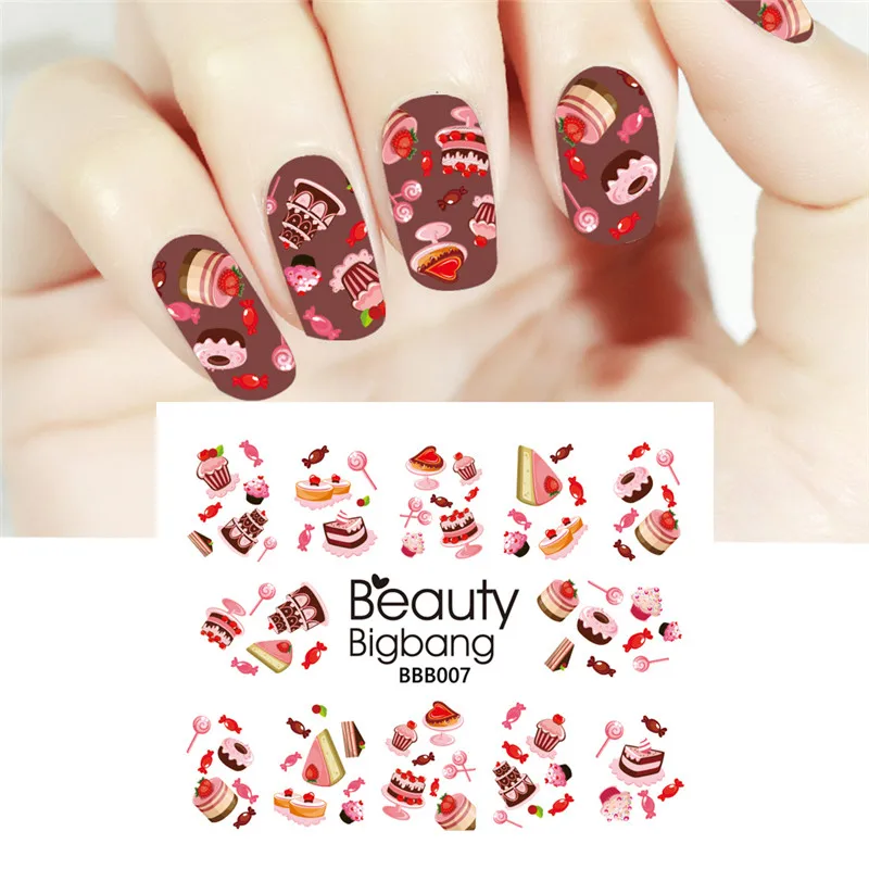 BeautyBigBang, 2 шт, 3D наклейки для ногтей, переводные наклейки с водой, мороженое, торт, дизайн, сделай сам, Переводные картинки, слайдеры, наклейки для ногтей, украшения