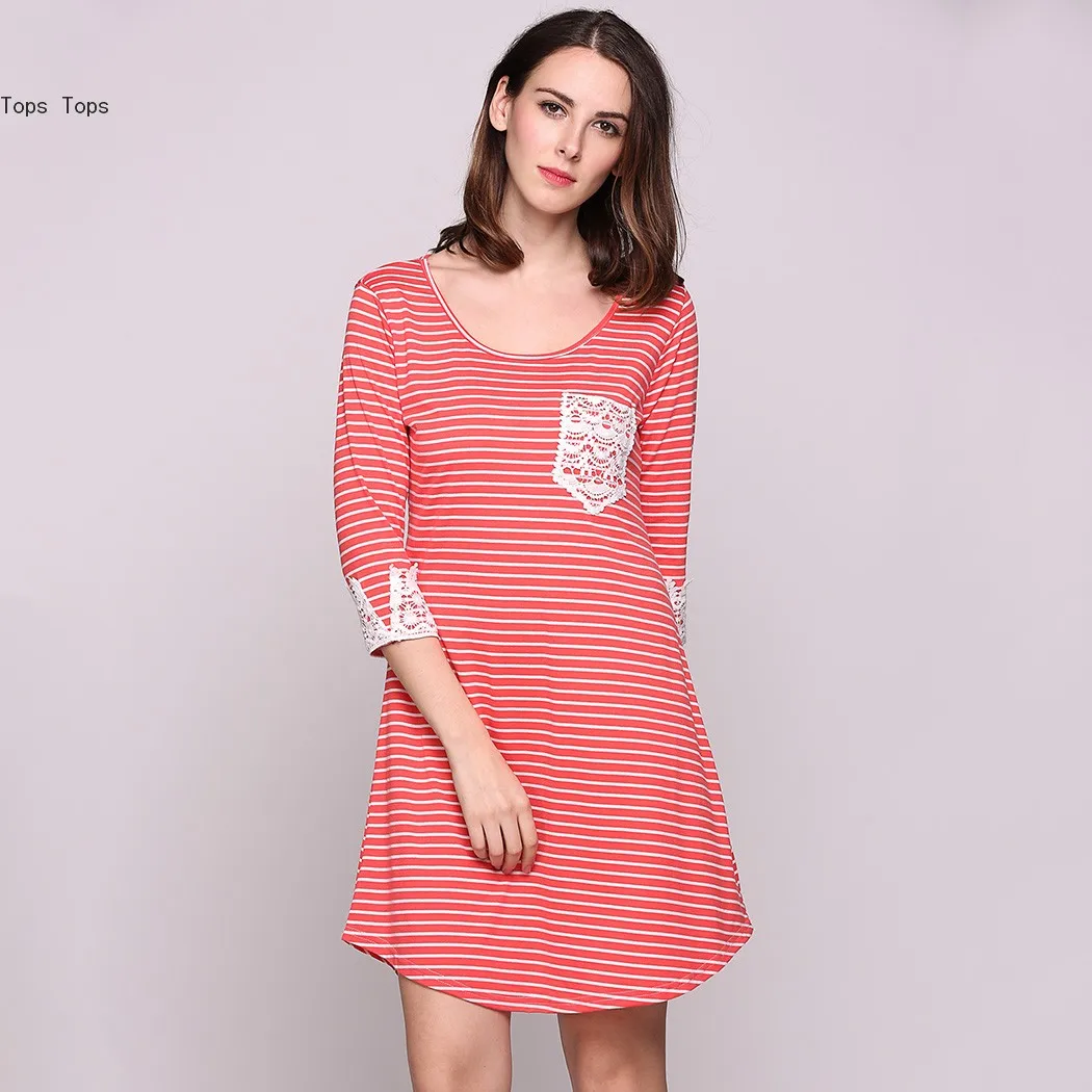 FANALA Женские Летние Dress 2017 Пляж Платья Кружева Лоскутная 3/4 Рукав О-Образным