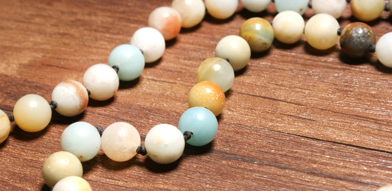 MOON GIRL 8MM Amazonite Stone Handmade Leaf Shape Necklaces Pendants Ethnic Unique Statement Vintage Necklace for Women Collares