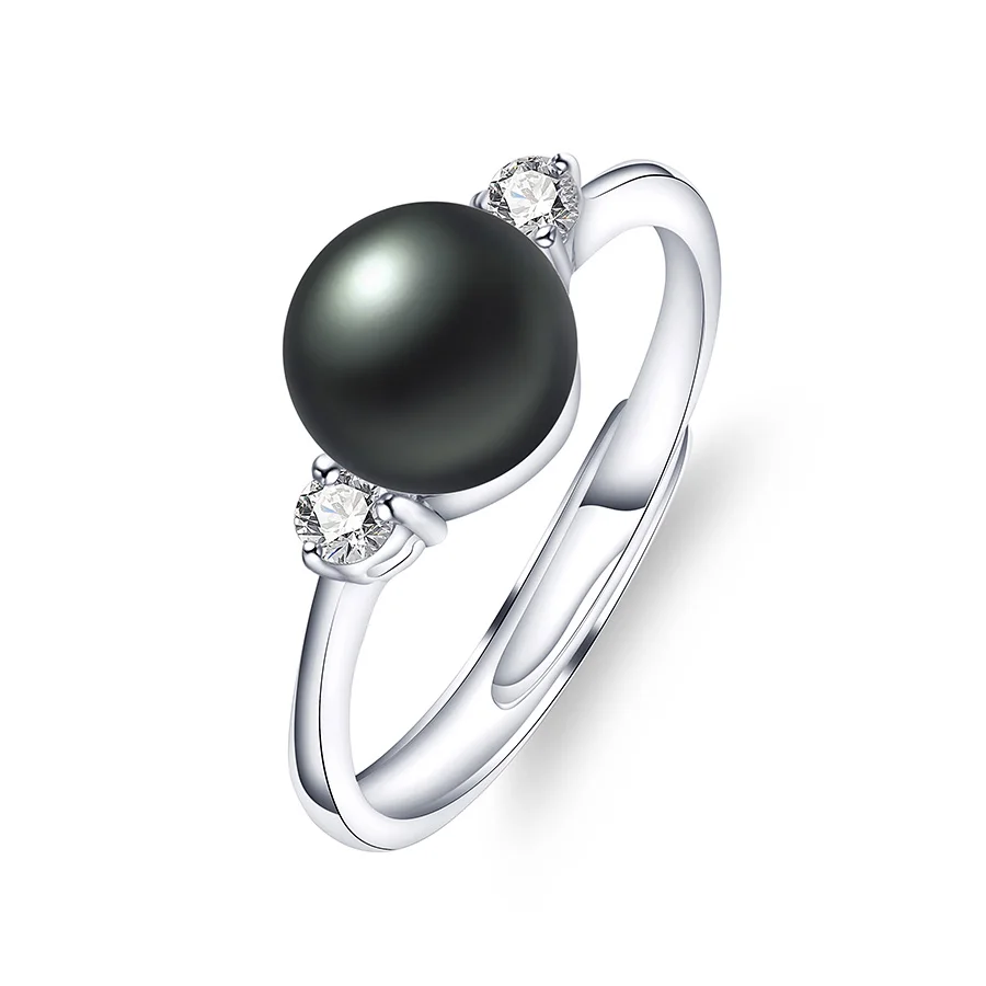 black pearl Новые модные свадебные кольца с высоким блеском и натуральным пресноводным жемчугом для женщин, серебро 925, регулируемое Ювелирное кольцо с цирконием AAA - Цвет камня: black pearl