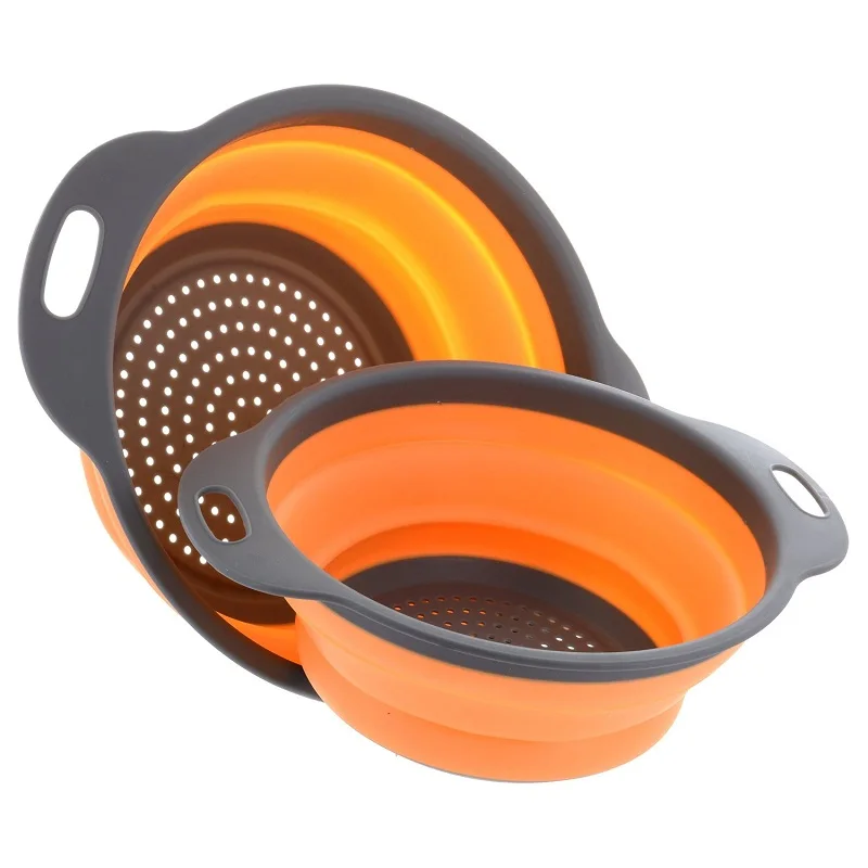 2pcs/set Foldable Silicone Colander Fruit Vegetable Washing Basket Strainer Collapsible Drainer With Handle | Дом и сад