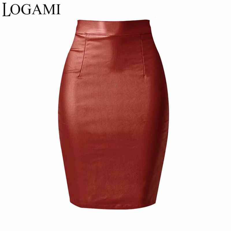 Женская облегающая юбка LOGAMI из искусственной кожи ярко красная с завышенной