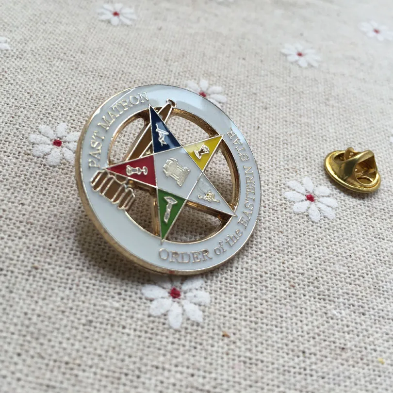 White Round Freemasonry Lapel Pin Past Matron Order of the Eastern Star Enamel Brooches Masonic Pin Badges