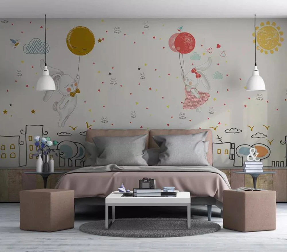 Пользовательская фотография скандинавский контрастный мультфильм Луна Кролик