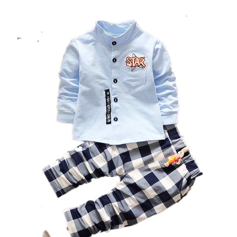 Одежда для маленьких мальчиков bebes Модный Топ с длинным рукавом и клетчатые