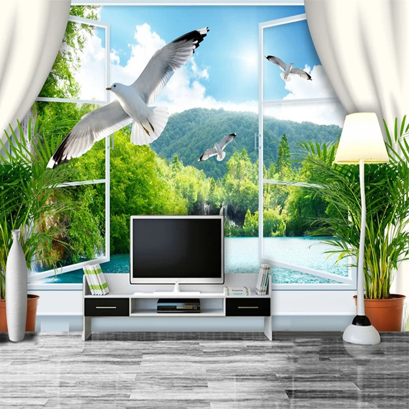 Классические фотообои в китайском стиле с водопадом озером Dove пространственный