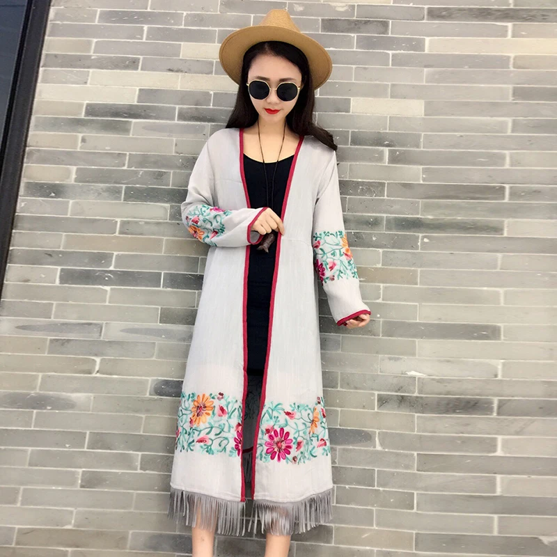 2019 Blusa Feminina модные размера плюс с вышивкой из хлопка и льна Harajuku кардиган