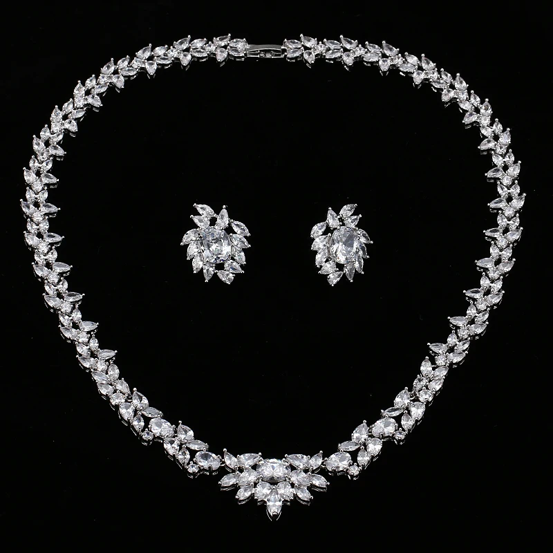 EMMAYA CZ камни Белый серебряный цвет Ювелирные наборы для женщин серьги ожерелье