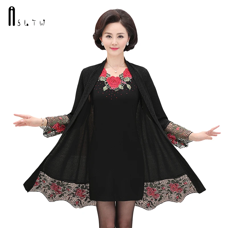 ASLTW Real Two pieces Long Sweater Set Women New Fashion O Neck Hollow Sweaters Cardigan+Dress |