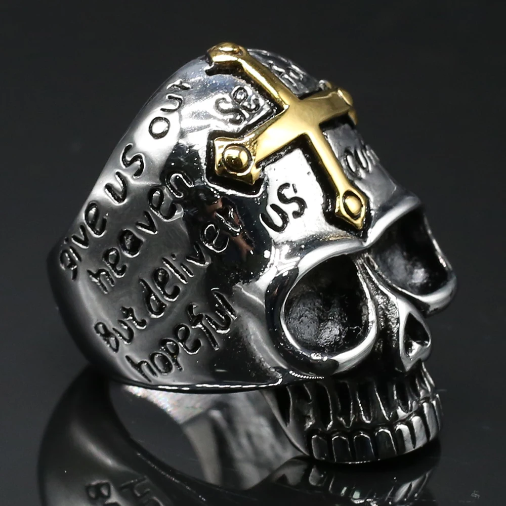 Мужское кольцо с черепом Goth золотистое/черное однотонное из нержавеющей стали в