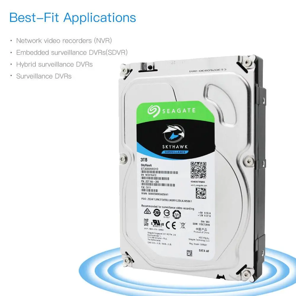 Seagate SkyHawk ST3000VX010 3 ТБ наблюдения специализированный HDD SATA 6 ГБ/сек. 5900 об/мин 5