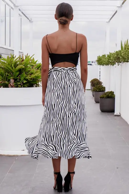 Summer Women Zebra Print Skirt Beachwear Striped Chiffon Ruffles Split Wrap Beach Casual Skirts UK | Женская одежда
