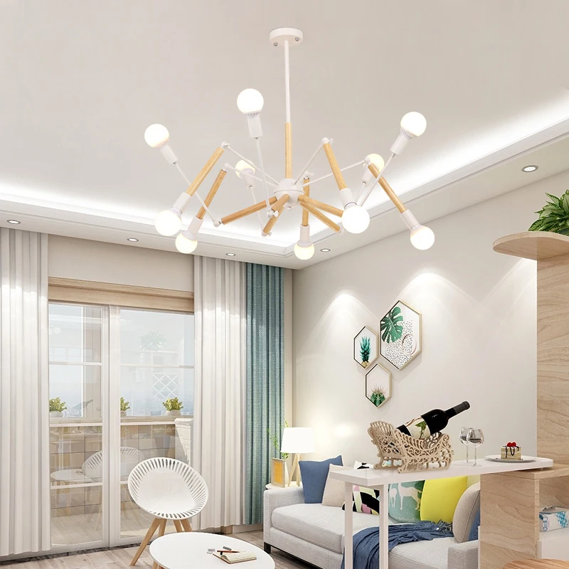 Регулируемая светодиодная люстра MDWELL для гостиной деревянные подвесные