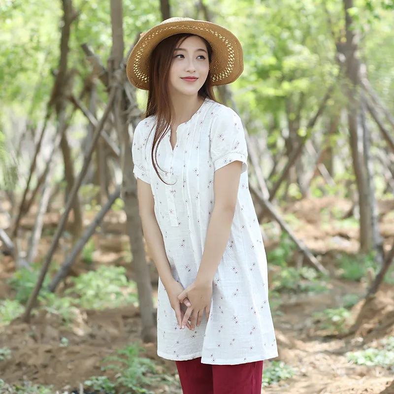 2017 летняя оригинальная вышивка с пышными рукавами коротким рукавом хлопковая