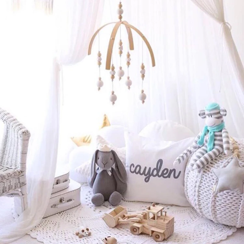 Nordic Nursery Boho Wooden Peal Baby Girl Mobile Decor Hanging Art Mobile Baby Chandelier Photography Props Newborn Gift