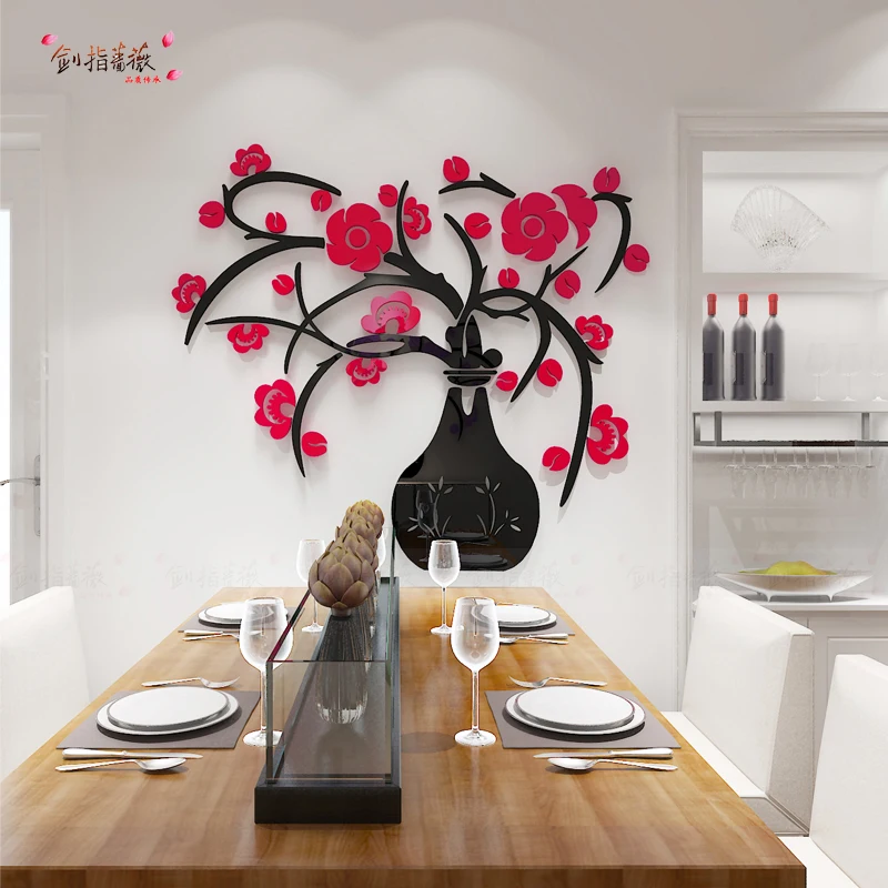 Креативная 3D Трехмерная хрустальная ваза фиолетовый цветок Настенная Наклейка