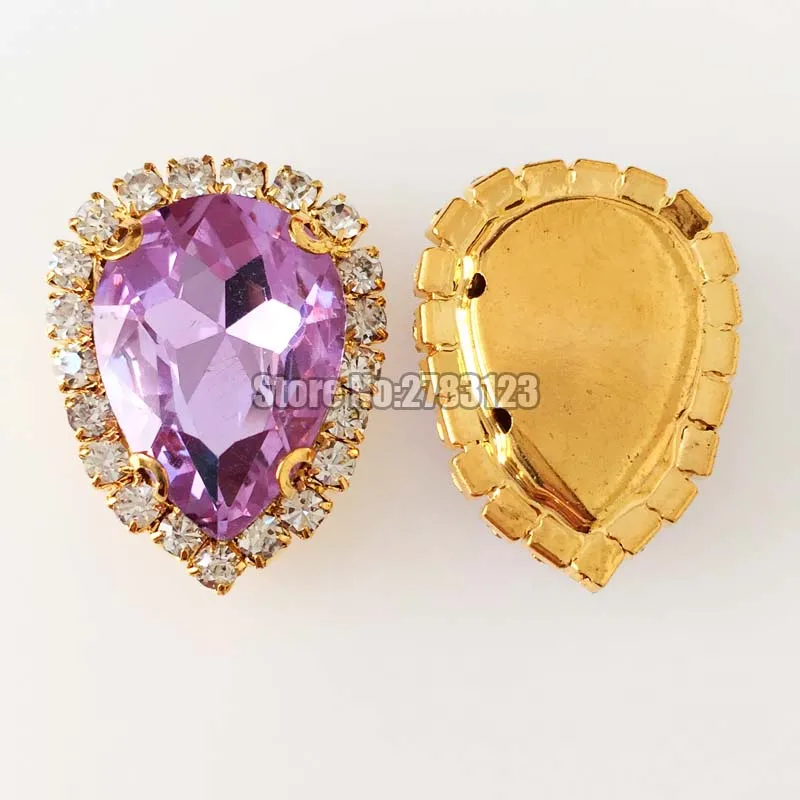 Хрустальная фиолетовая Кнопка faltback хрустальное Золотое основание AAA стразы 7x10 мм