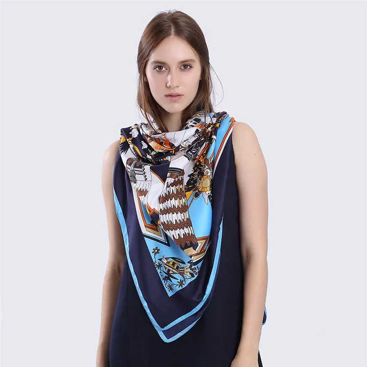 Женский шарф хиджаб из 100% шелка с принтом 130 см|scarf high quality|silk square scarfbrand silk scarf |
