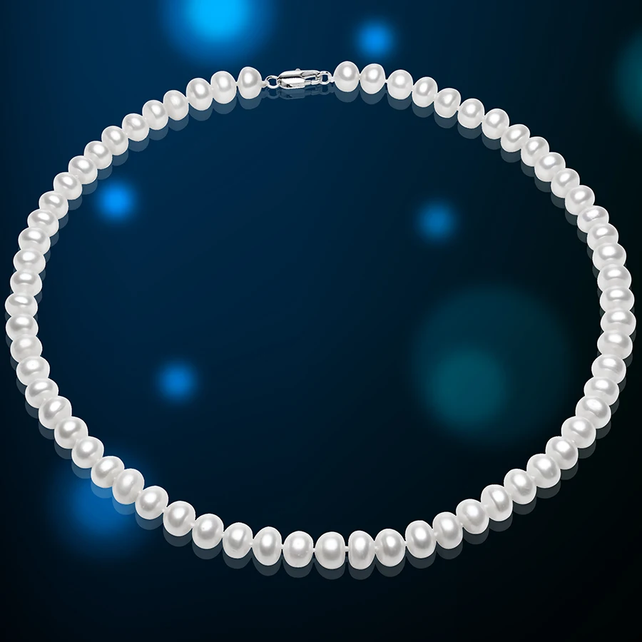 ?? Feige本真珠6.5〜7.5ミリメートル天然真珠のネックレス結婚式ネックレスジュエリースターリングシルバーパールチェーン用女性