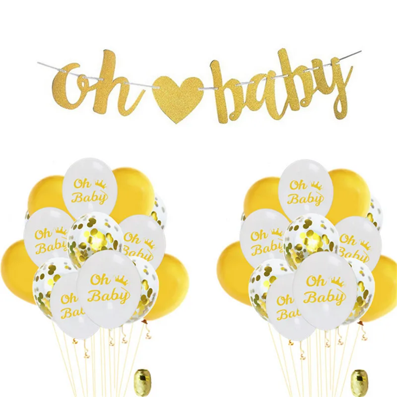 12-дюймовые шары с конфетти Oh Baby рисунком белые золотые латексные оформление