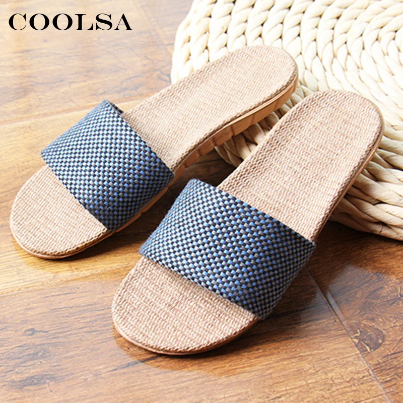 Шлепанцы Coolsa мужские для пляжа льняные сандалии плоская нескользящая подошва