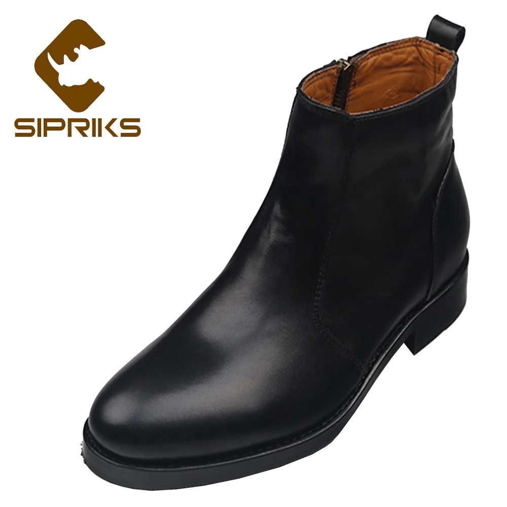 

Sipriks Winter Mens Black Zip Boots Italian Custom Goodyear Welted Ankle Boot Leather Outsole With Rubber Shoes Boss Male Cowboy