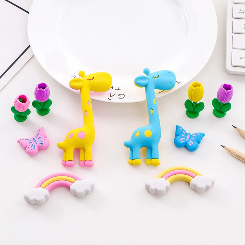 4 шт./компл. милые резиновые ластики с жирафом радугой улиткой и звездами