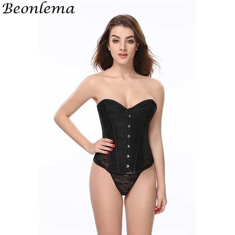 Черный кружевной корсет Beonlema бюстье с 12 стальными косточками Корректирующее