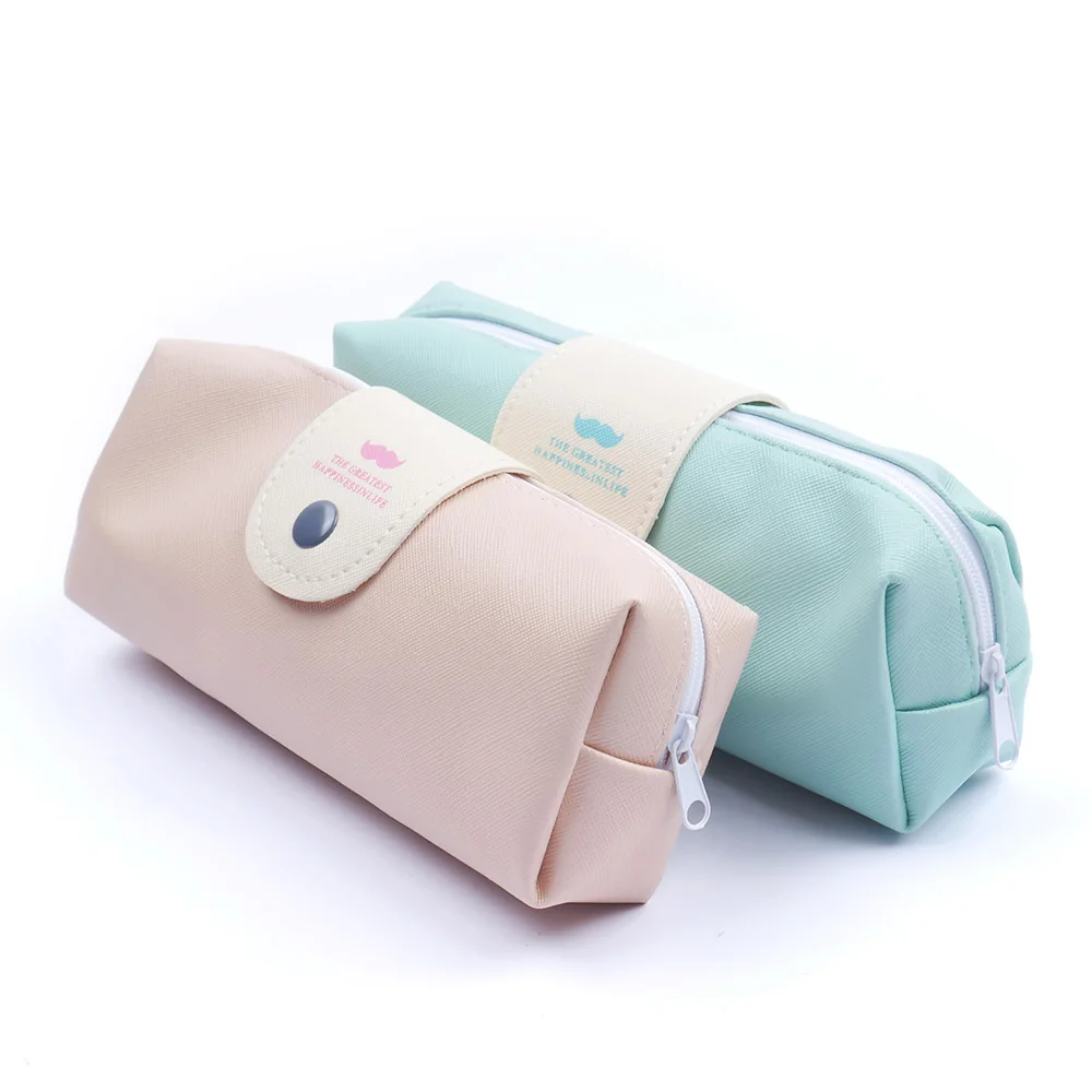 

Beard Moustache Pure Color Leather Pencil Case Girl Cosmetic Pencil Bag Purse