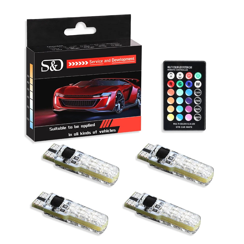 СВЕТОДИОДНЫЙ Автомобильный светильник T10 W5W 4 шт. RGB с дистанционным управлением 194