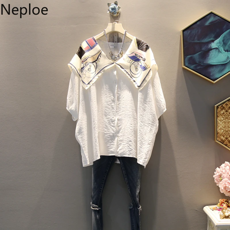 Neploe шарф цветные женские блузы Лето 2019 мода Питер Пэн воротник короткий рукав