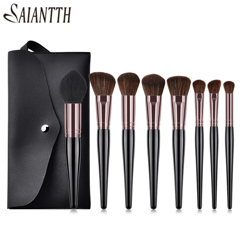 

8pcs makeup brushes set black pregnant belly high quality wool pincel maquiagem blush powder eyeshadow eyebrow with leather bag