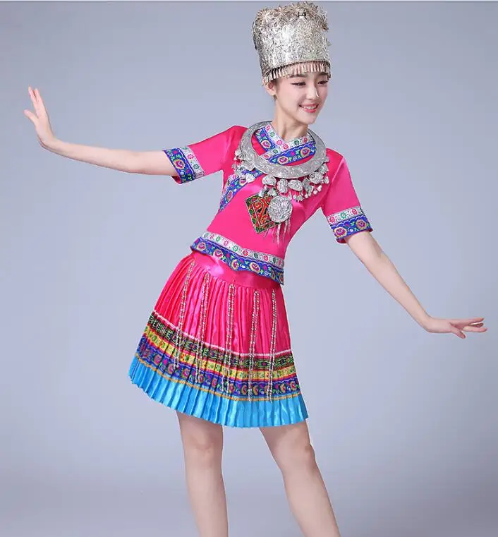 Новая танцевальная одежда Мяо красная плиссированная юбка Tujia танцевальные костюмы
