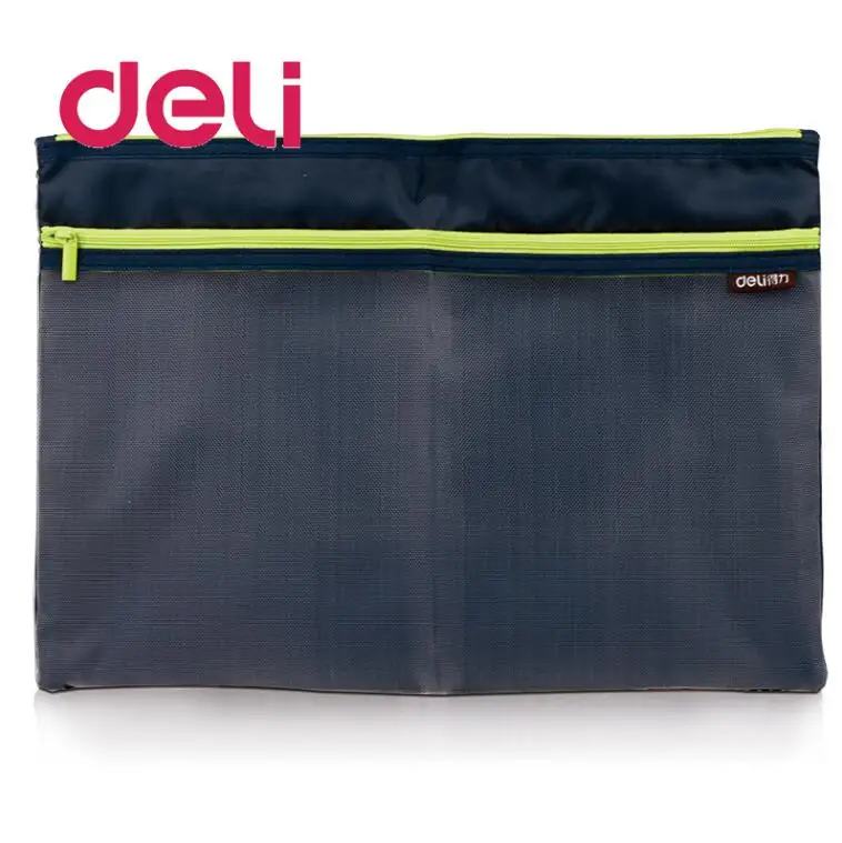 dark blue 5841-4 Deli 1 шт. тканевая сумка на молнии A4 большие Боковые карманы полупрозрачная простая двухслойная сетчатая Холщовая Сумка для хранения документов 5841 - Цвет: dark blue 5841-4