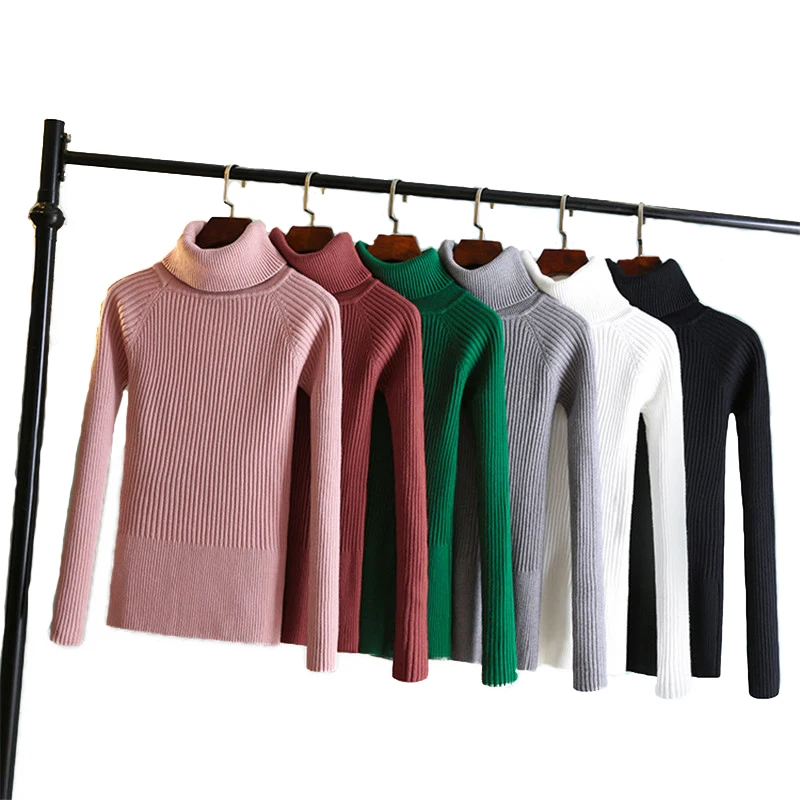 

2019 Knitted Women Sweater Pullovers Turtleneck Autumn Winter Basic Women Sweaters Korean Style Elasticity Slim Female 8 colour