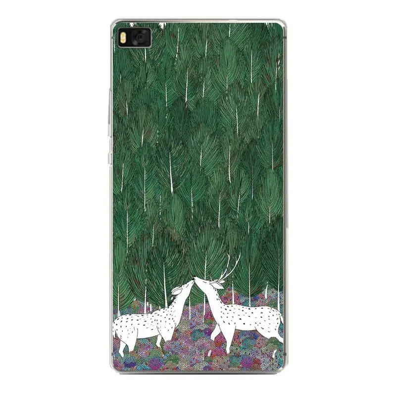Lotus Soft Clear TPU Phone Case For huawei P10plus P8 P9lite honor 3c 4c 6a 7 8 9 5c Deer Printed Fundas Bag Cover Free Shipping | Мобильные