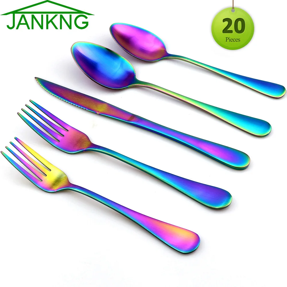 JANKNG 20 шт./компл. Набор радужных столовых приборов набор красочных ножей для