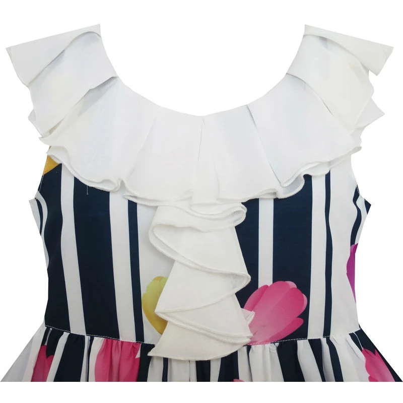 Flower Girl Dress Turn-Down Collar Tulip Striped Chiffon 2020 Summer Princess Wedding Party Dresses Size 7-14 Carnival Vestidos | Детская