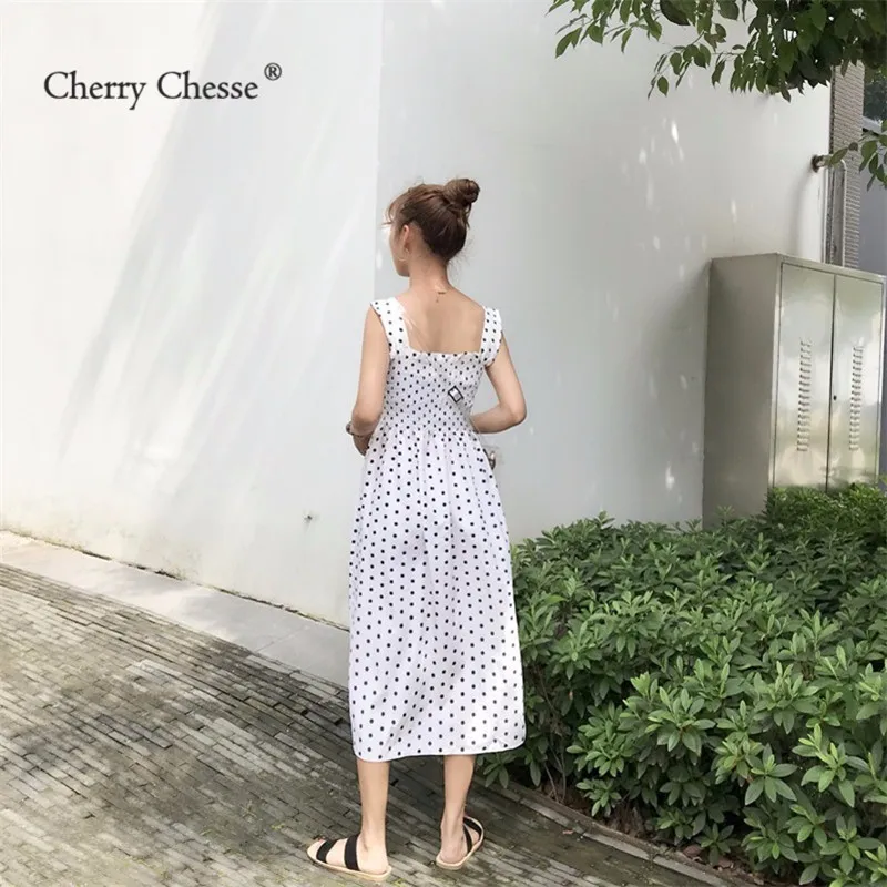 Cherry Chesse чешские Dot женское платье без рукавов до середины икры свободное летние