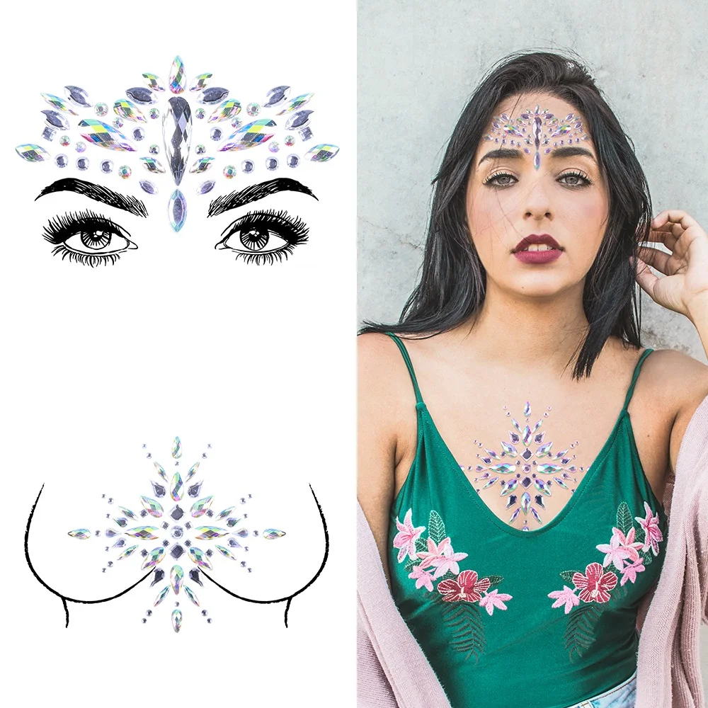 2/4/6/8 SetsTemporary Стразы татуировки Стикеры s уход за кожей лица драгоценности драгоценные камни фестиваль вечерние макияж, боди-арт драгоценные камни быстро Исчезающие тату Стикеры этап