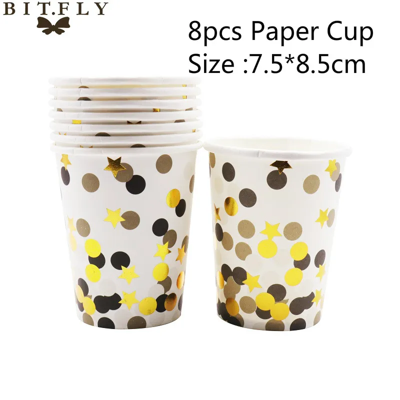 Gold Black Cup BIT.FLY, Золотая фольга, одноразовая посуда на день рождения, детская вечеринка, розовая/синяя бумажная тарелка, салфетки под чашки для мальчиков/девочек, украшения для вечеринки сделанные своими руками - Цвет: Gold Black Cup