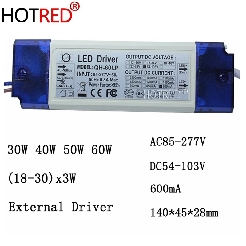 2 шт. 40 Вт 50 Вт 60 Вт Светодиодный драйвер 18-30x3W 600mA DC54-105V Мощный светодиодный Powr источник питания для прожектора
