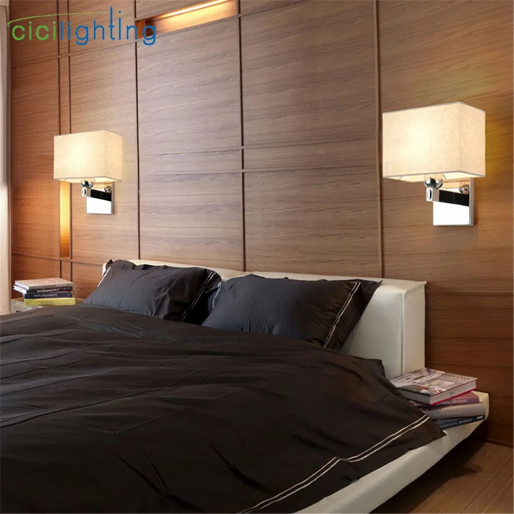 Современный настенный светильник из ткани нержавеющей стали E27 с рассеивателем