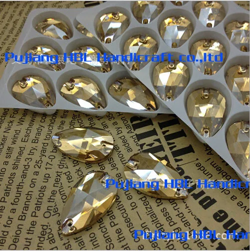 

Champagne Crystal Glass Sew On Stones 17X28MM 15PCS Sewing Botones Crystal Waterdrop Rhinestones With 2 Holes