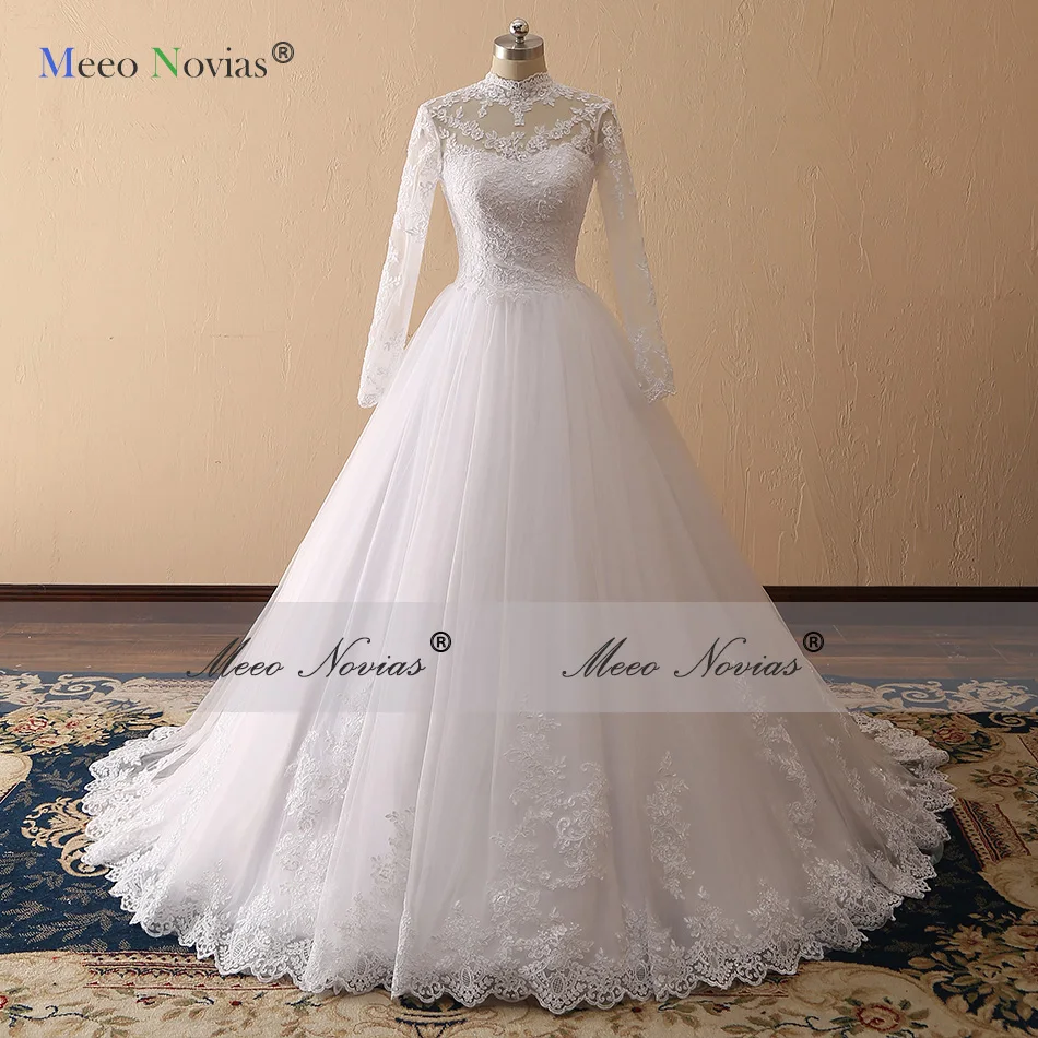Meeo Novias Новое свадебное платье с высоким воротом и длинным рукавом 2019 IIIusion